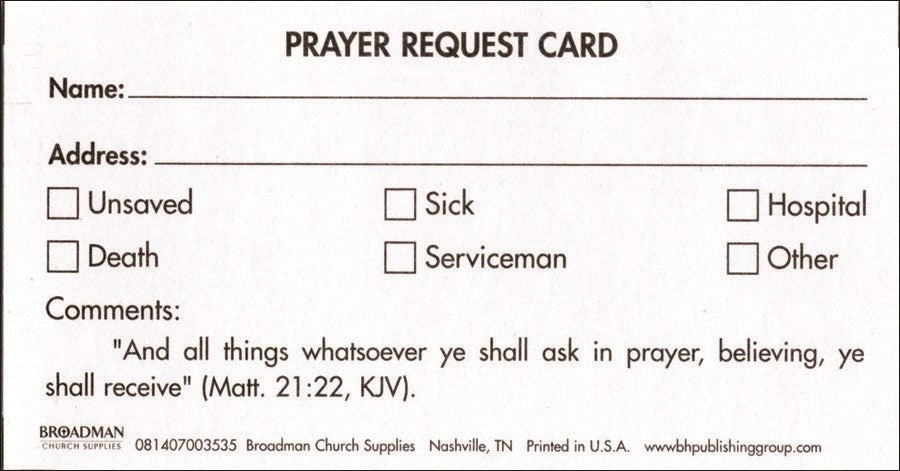 Card-Prayer Request Card (Pack Of 100)