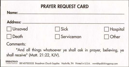 Card-Prayer Request Card (Pack Of 100)
