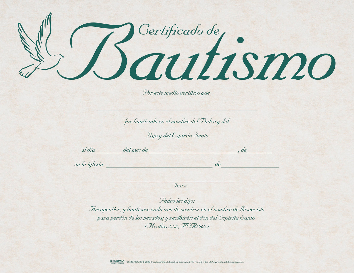 Certificado de Bautismo-Papel Pergamino (Certificate-Baptism (Parchment) (Pack Of 6)