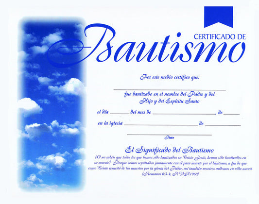 Certificado de Bautismo - 4 Colores (Certificate-Baptism (4-Color) (Pack Of 6)
