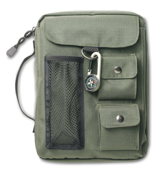Bible Cover-Compass Canvas-Green-Medium