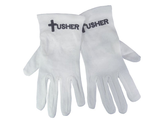 Gloves-Usher w/Cross White Cotton-Small