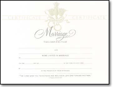 Certificate-Marriage (1 Thessalonians 3:21) (Pearl Foil Embossed  Premium Stock) (Pack Of 6)