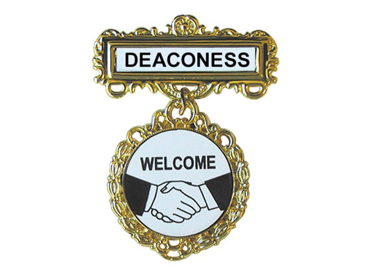 Badge-Deaconess Welcome-Pin Back-Fancy Round-Brass