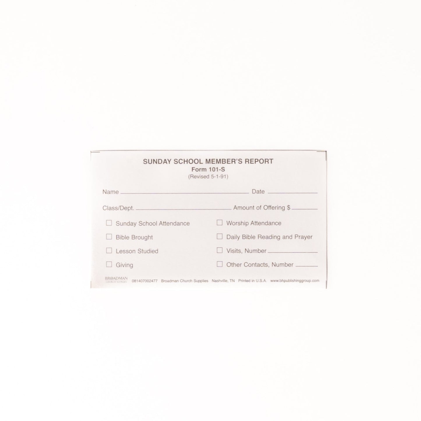 Form-Sunday School Member Report (Form 101-S) (Pack Of 100)