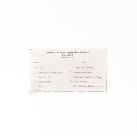 Form-Sunday School Member Report (Form 101-S) (Pack Of 100)