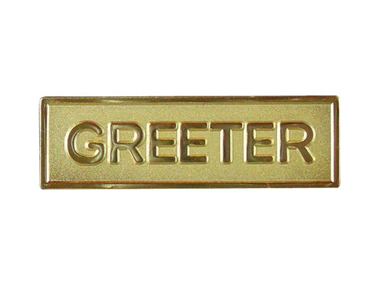 Badge-Greeter-Pin Back-Gold-Metal