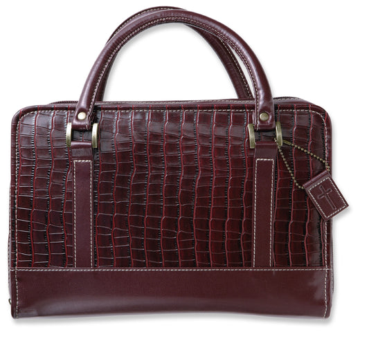 Bible Cover-Reptile W/Purse Handle-Wine-X-Large