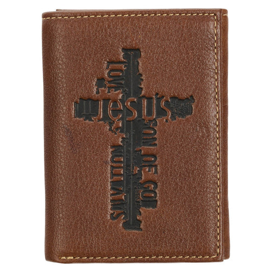 Wallet-Genuine Leather-Cross/Jesus-Trifold-Brown