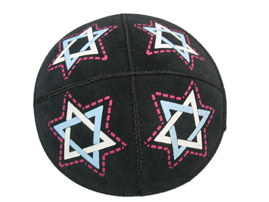 Kippah-Stars Of David-Leather (#33154)