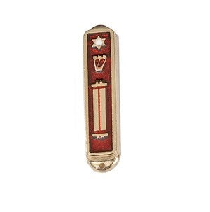 Mezuzah-Car-Shin Symbol (2")-Brass Enameled (#5161)