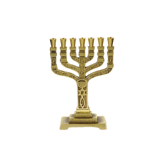 Menorah-12 Tribes-Roots (7 Branched) (6.5")-Brass (#41112)