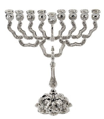 Menorah-Light Of World Hanukkah (9 Branched) (11.5")-Silver Plated (#42116)