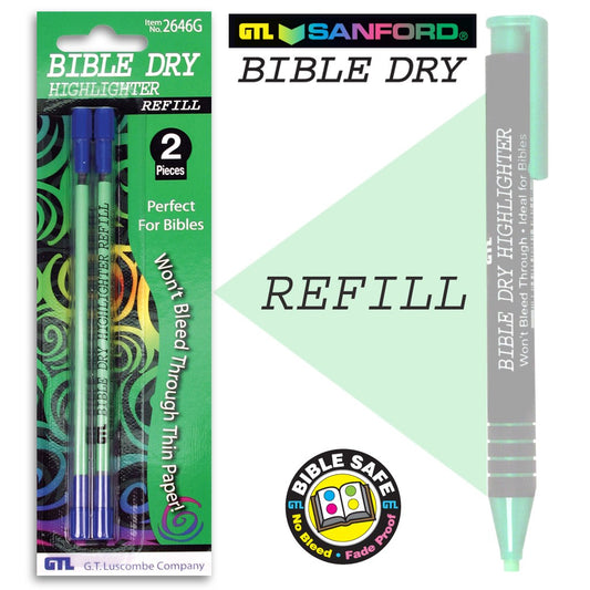 Highlighter-Bible Dry-Green Refill (Pack Of 2) (Bx/6)