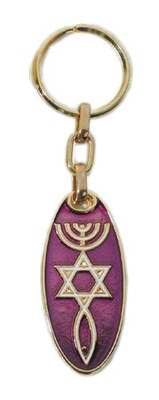 Key Chain-Messianic Seal Roots Symbol (Purple)-Brass (#4564)