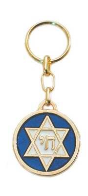 Key Chain-Chai In Star of David (Blue/White)-Brass (#4551)