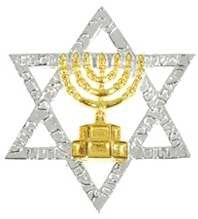 Necklace-Menorah (Gold) On Star of David (Sterling Silver) (Not Available-Publisher Discontinued)