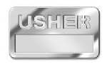 Badge-Usher w/Cut Out Lettering-Magnetic Back-Silver (1-1/2" x 3-1/2")