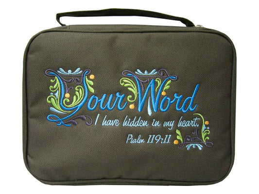 Bible Cover-Canvas-Your Word (Psalm 119:11)-Brown-MED
