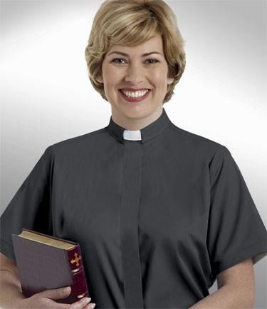 Clergy Shirt-Women-Short Sleeve Tab Collar-Size  8-Black