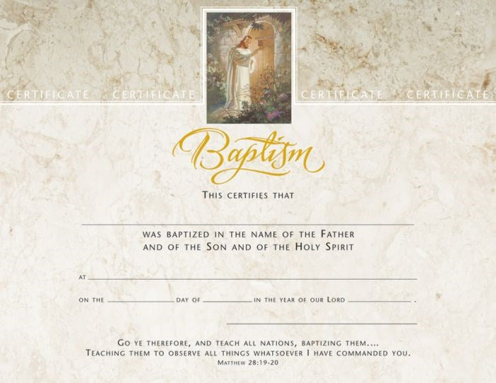 Certificate-Baptism/Sallman Art (Matthew 28: 19-20) (Gold Foil Embossed  Premium Stock) (Pack of 6)