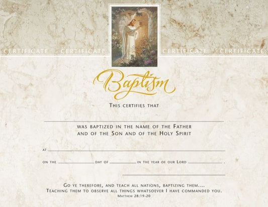 Certificate-Baptism/Sallman Art (Matthew 28: 19-20) (Gold Foil Embossed  Premium Stock) (Pack of 6)