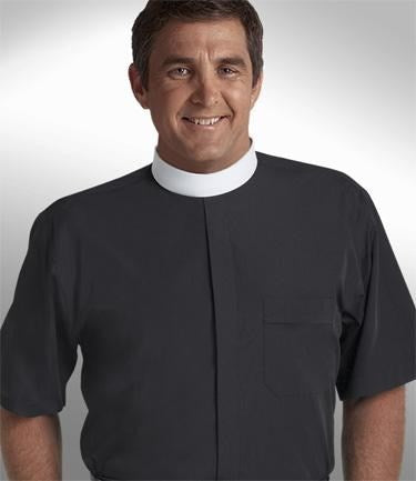 Clergy Shirt-Short Sleeve-Banded-15 In-Black