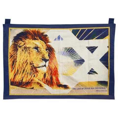 Tapestry-Lion/Star Of David (Embroidered/Woven) (27" x 42") (#32181)