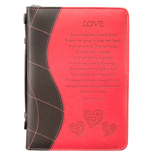 Bible Cover-Trendy Luxleather-Love-Pink/Black-LRG