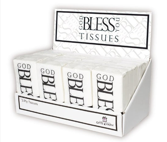 Tissue Display-Pocket-God Bless You-Black/White (24 Pkg Of 10) (PKGT)
