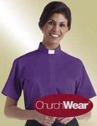 Clergy Shirt-Women-Short Sleeve Tab Collar-Size 16-Church Purple