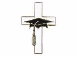 Lapel Pin-Cross w/Grad Hat-Enamel (Pack of 6)