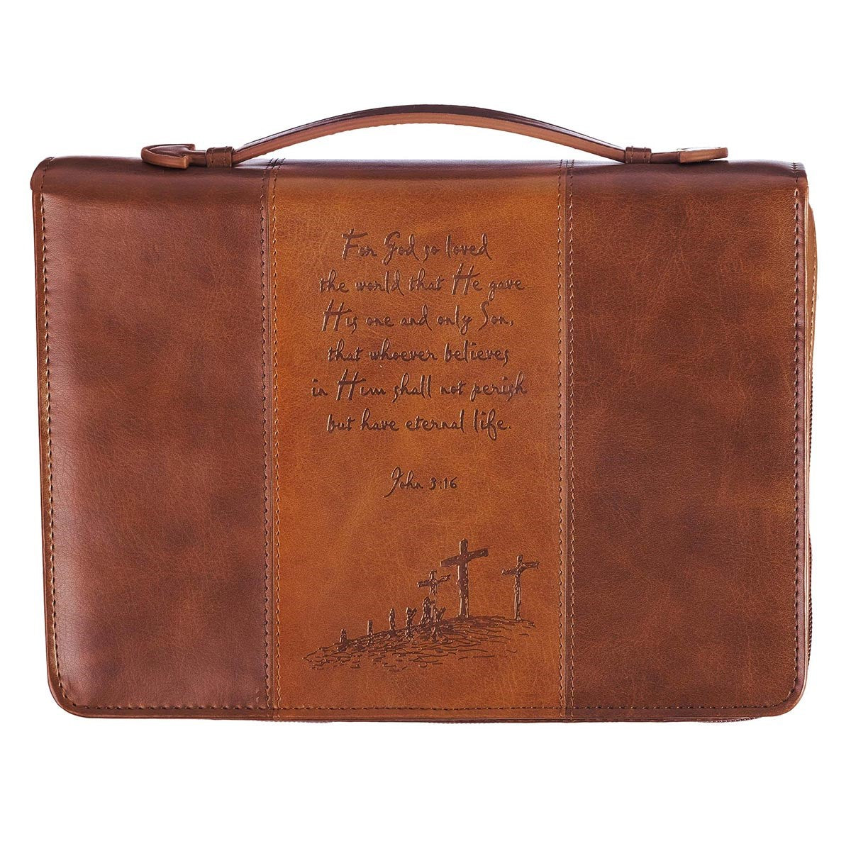 Bible Cover-John 3:16-MED-Brown/Tan Two Tone Luxleather