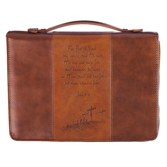 Bible Cover-John 3:16-MED-Brown/Tan Two Tone Luxleather