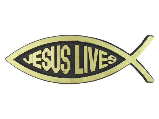 Auto Decal-3D Jesus Lives/Large Fish (Gold) (Pack of 6)