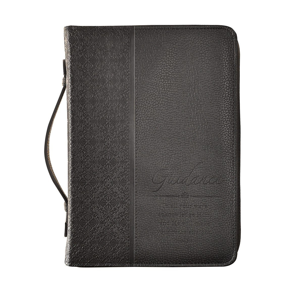 Bible Cover-Guidance (Proverbs 3:6)-Black Faux Leather Classic-Medium