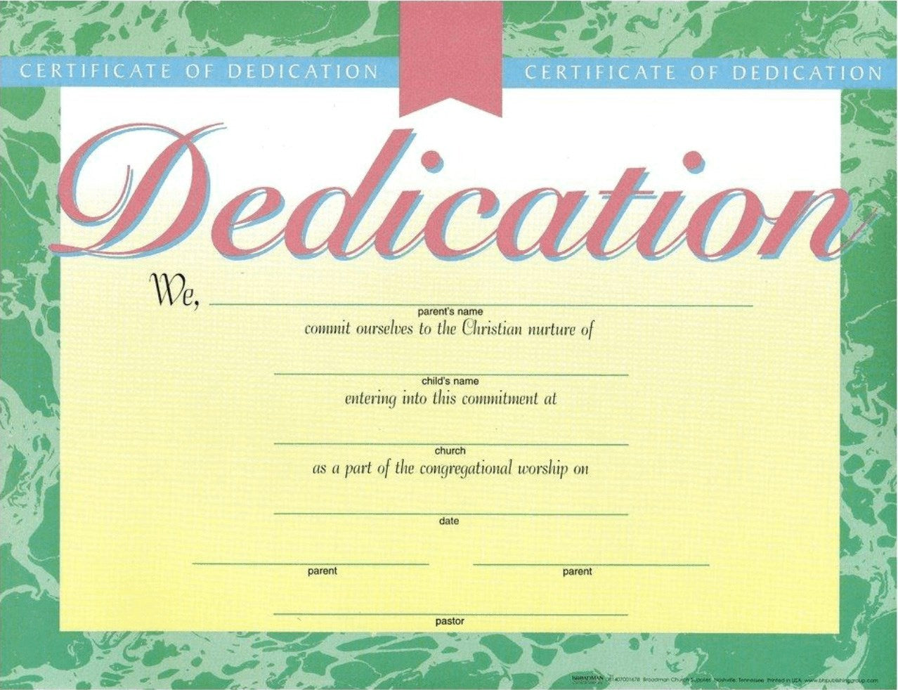 Certificate-Dedication-Baby (4 Color) (8-1/2" x 11") (Pack Of 6)
