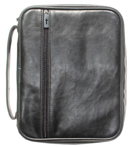 Bible Cover-Distressed Leather Look-Black-LRG