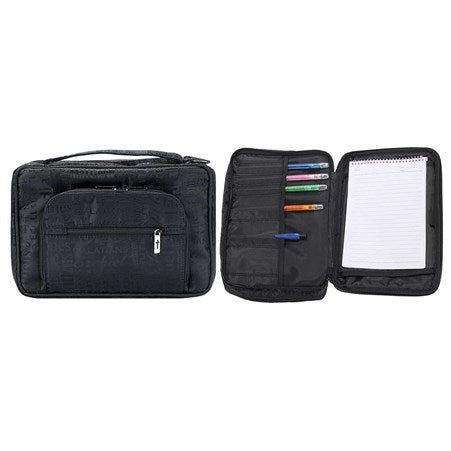 Bible Cover-Books Of The Bible Jacquard W/Organizer & Study Kit--Black-LRG