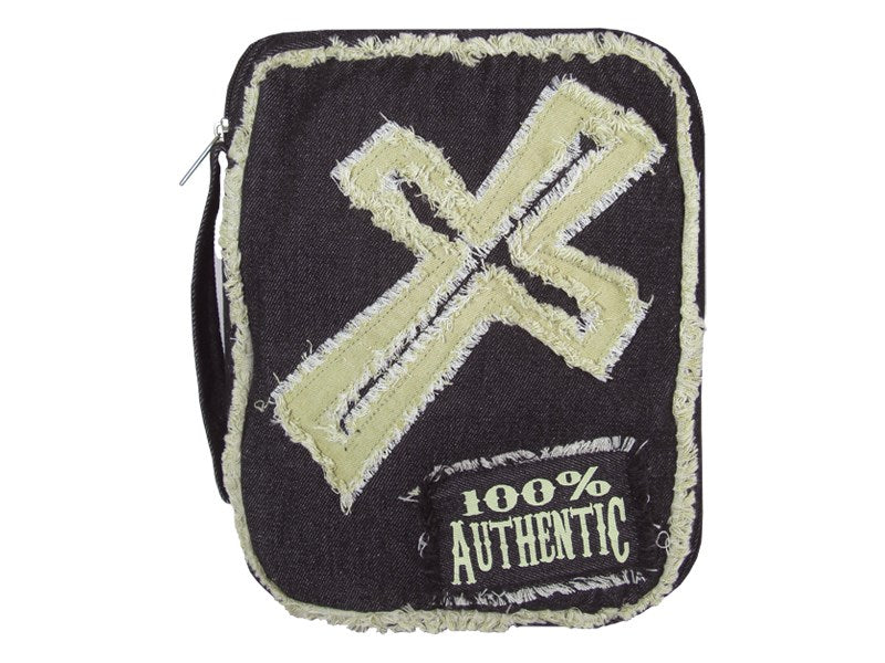 Bible Cover-Distressed Cotton-Cross Applique-Black-LRG