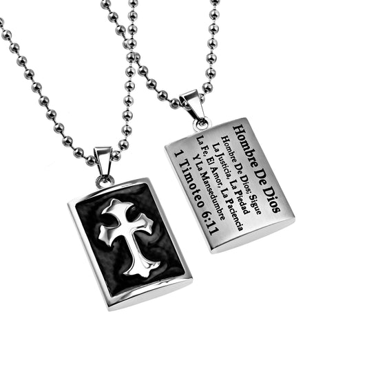 Span-Necklace-Deluxe Shield Cross Black Graphite-Man Of God (Mens)-20"