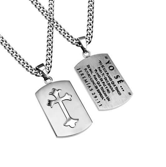 Span-Necklace-Shield Cross-I Know-Silver (Mens)-24" Chain