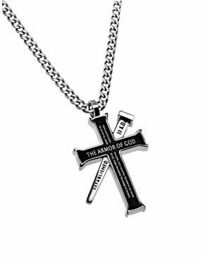 Necklace-Black Established Cross/Nail-Armor Of God (Mens) (24")