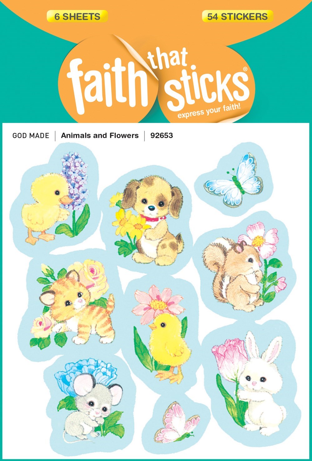 Sticker-Animals & Flowers (6 Sheets) (Faith That Sticks)