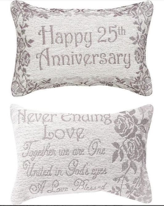 Pillow-Happy 25th Anniversary-Silver (12.5" X 8.5")