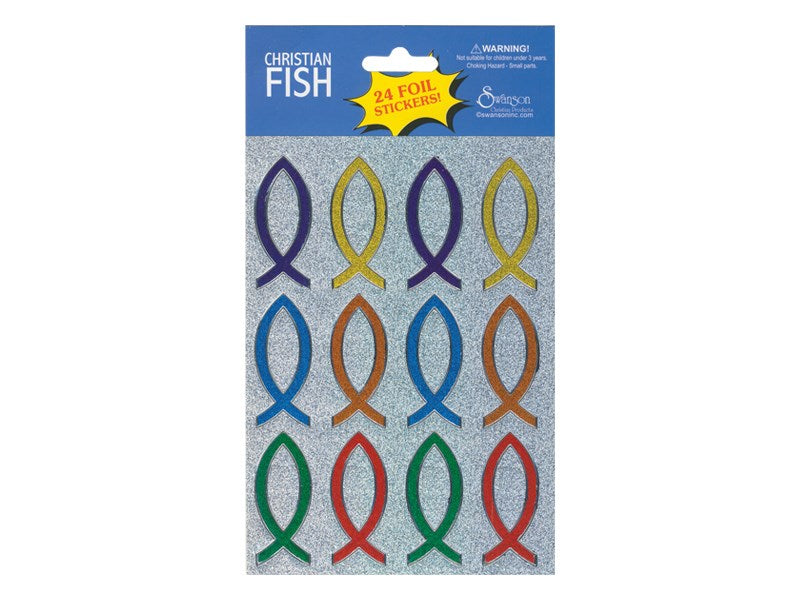 Sticker-Christian Fish (Foil)-24 Count (Pack of 10)