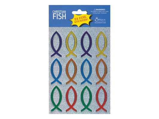 Sticker-Christian Fish (Foil)-24 Count (Pack of 10)