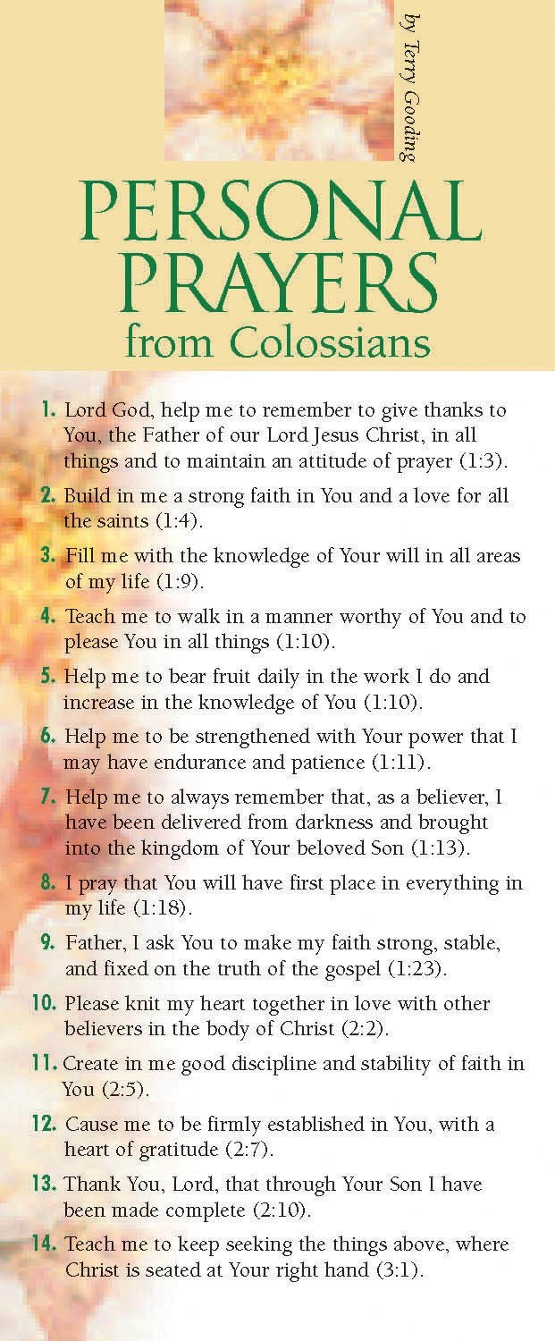 Bookmark-Personal Prayers From Colossians (Pack Of 50)