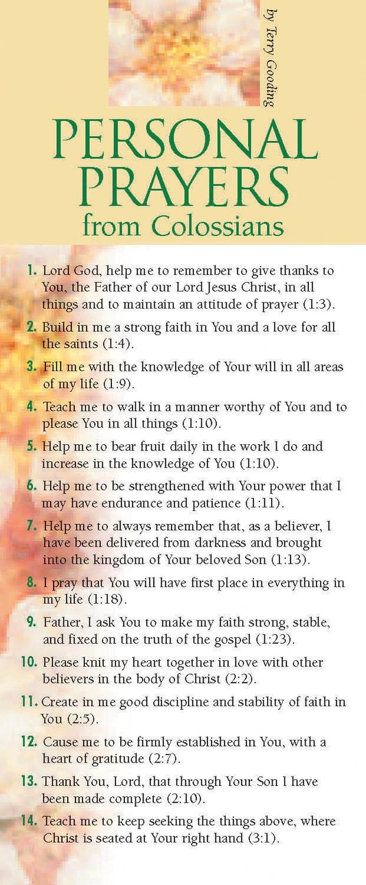 Bookmark-Personal Prayers From Colossians (Pack Of 50)