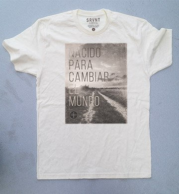 SPANISH-Tee Shirt-Born To Change The World-Mens-Medium-Brown/Grey